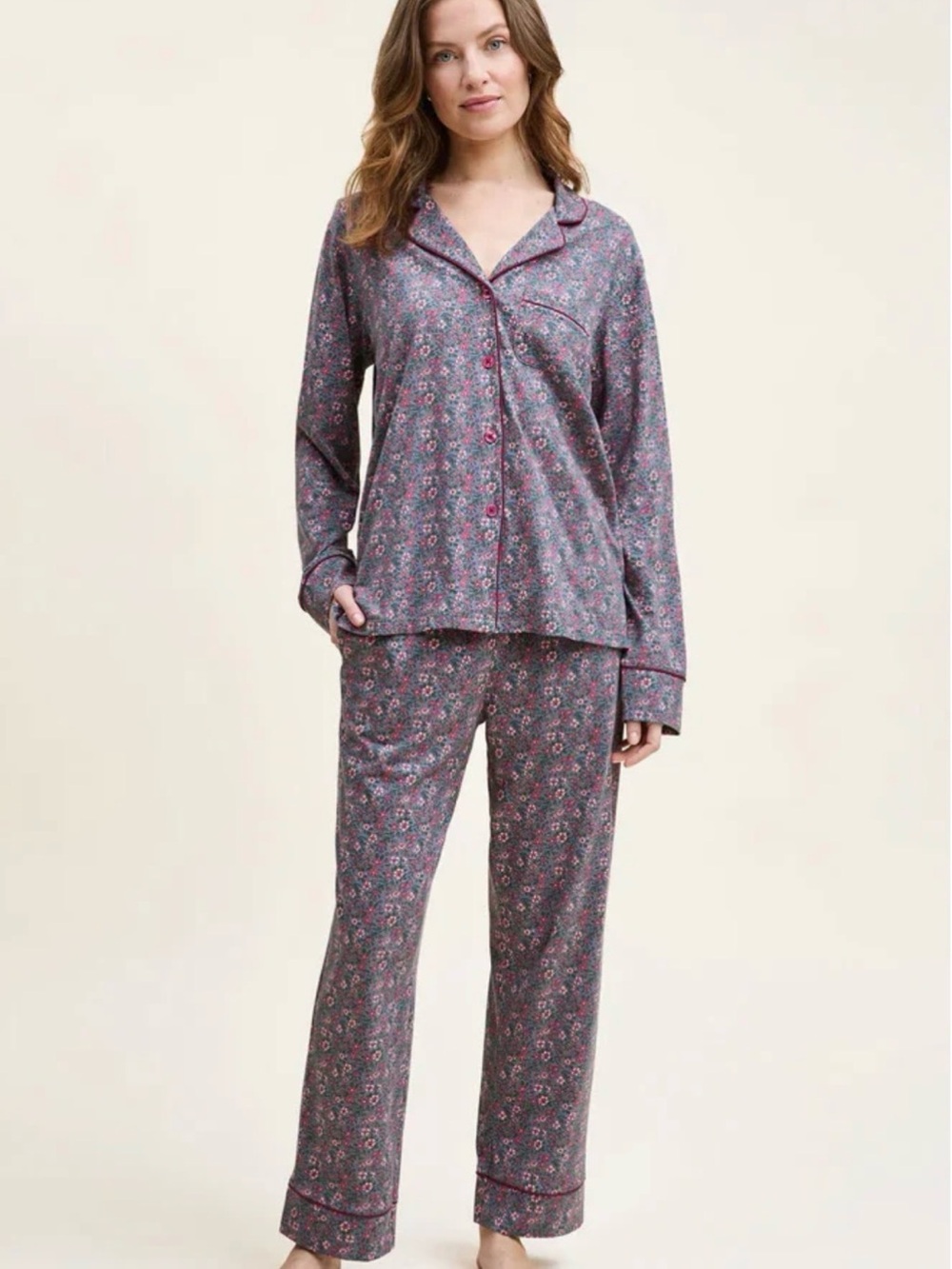 Petite Plume Women’s Pima Pajama Set NWT – Fleurs de Saison | Size Small